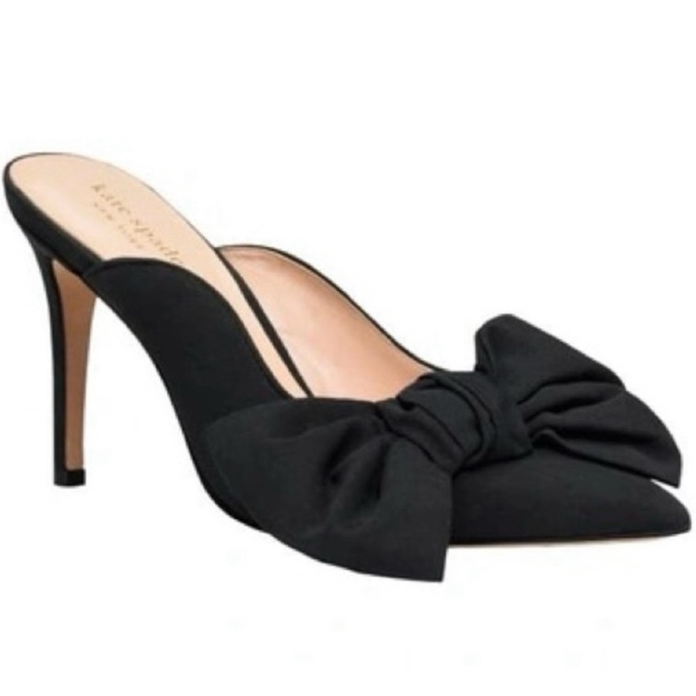 Kate Spade Sheela Satin Bow Pumps mules Elegant Black Bow Heels
